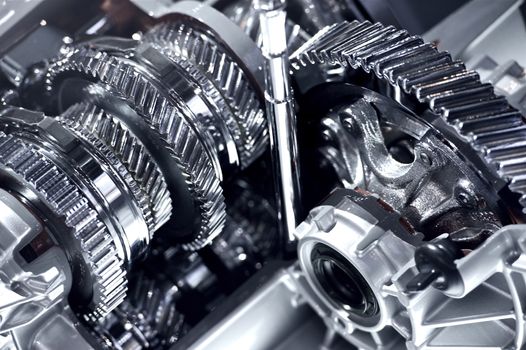Automatic Transmission Chromed Gears - Closeup Horizontal Photography. 