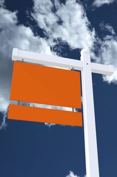 Realtor Agent Sign - Real Estate Yard Sign Vertical Illustration. Blank Orange Signs - Cloudy Sky.