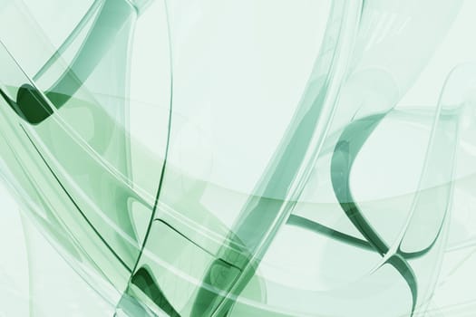 Abstract Glass Shapes - Glassy Green 3D Rendered Horizontal Background.