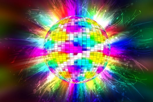 Disco Party Ball with Colorful Flames-Lights. Great Background for Music-Dance Events.