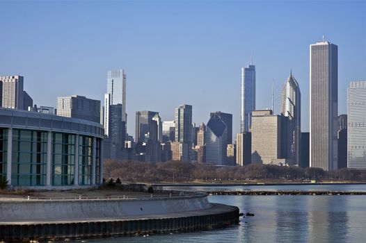 Chicago Skyline East Side - Lake Front Skyline of Chicago, USA. Horizontal Photography
