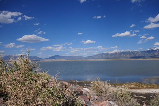 San Luis State Park Colorado, USA. Lake and the Rocky Mountains