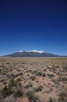 Colorado Plains. South Central Colorado State. Single Mountain on the Horizon. 