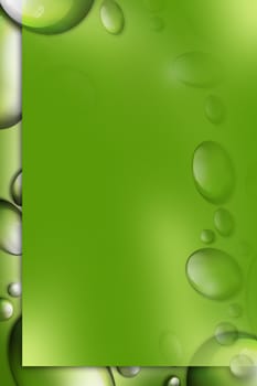 Fresh Green Water Drops Background Design. Vertical Design with Water Drops. Darker Solid Green Copy Space.