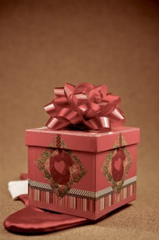 Small Christmas Gift - Decorative Gift Box with Red Bow on the Top. Christmas Theme