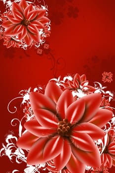 Red Abstract Flowers Illustration - Red Flowers Vertical Art Design.