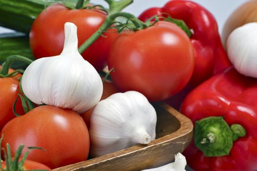 Tomato Garlic and Red Paprika - Fresh Vegetables Closeup Photo