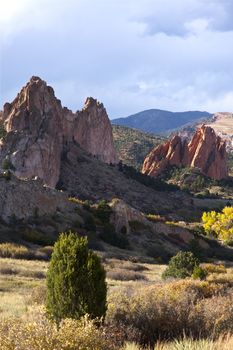 Colorado Rocks Formation - Colorado Springs Garden of the Gods in Fall. Vertical Photography. Colorado Photo Collection