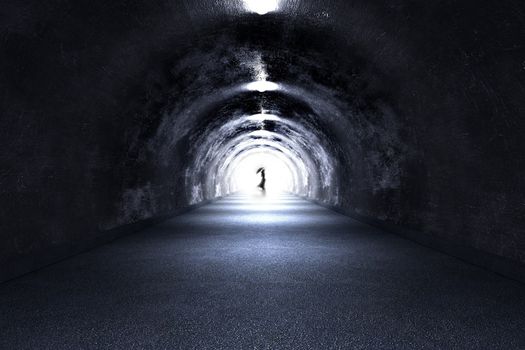 Tunnel Ghost. Dark Tunnel and Female Ghost