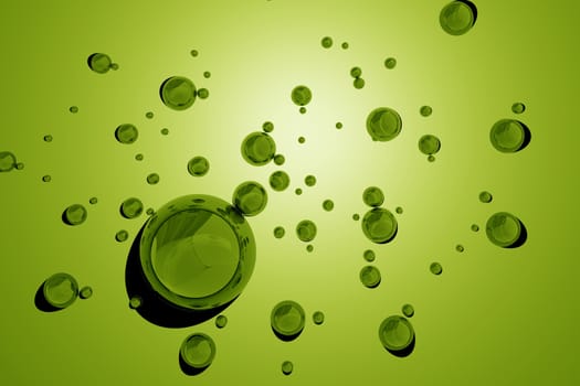 Green Water Drops. 3D Rendered Green Water Drops Background Illustration.