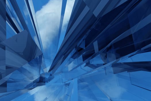Glass / Glassy Abstract Background. Cloudy Sky Reflections. Blue Colors.