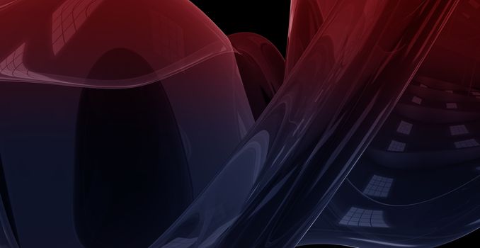 Abstract Dark Glassy Background - Blue and Red Dark Glass Object 3D Render Background