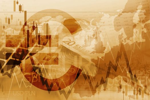 Euro Trader Trading Index. European Union Currency Forex Trading Stats Conceptual Graphic.