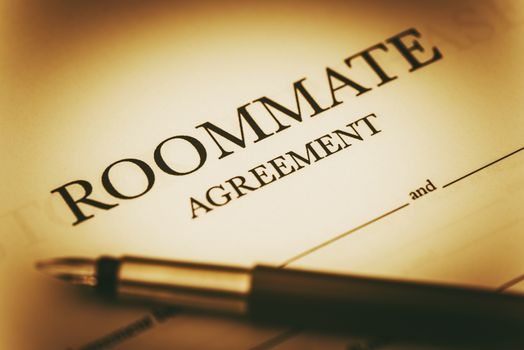 Roommate Agreement Signing. Sharing Living Space Legal Agreement.