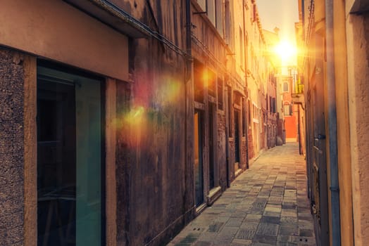 Venice Italian Destination. Narrow Venetian Pathway.