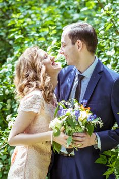 Close up portrait of couple. Smiling man and woman embracing in Lviv, Ukraine.