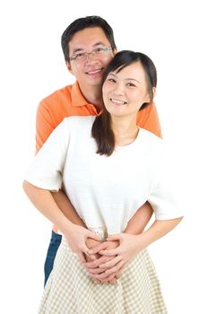 Happy Asian couple in love. Asian couple smiling isolated on white background.