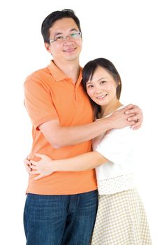 Happy Asian couple in love. Asian couple smiling isolated on white background.