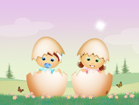 illustration of babies in the eggs