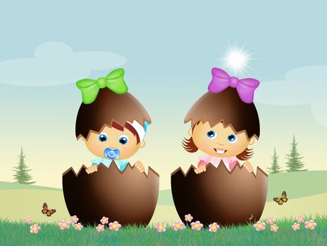 illustration of babies in the chocolate eggs