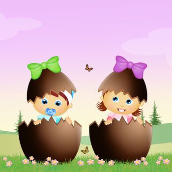 illustration of children in the Easter eggs