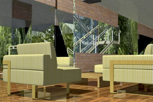 Modern living room with sofa and furniture 3D Rendering