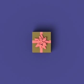 3D RENDERING OF SINGLE GIFT BOX WITH RIBBON FROM TOP VIEW ON PLAIN BACKGROUND