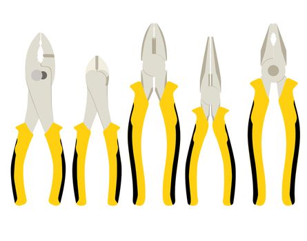 Set of different types of pliers and side cutters