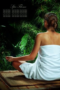 portrait of young beautiful woman in spa environment. Banner, extra space for your text.