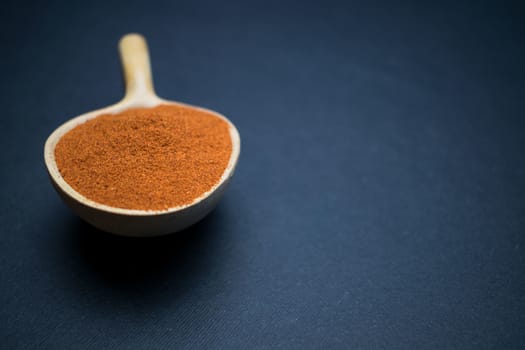 paprika powder disposed on a wooden spoon