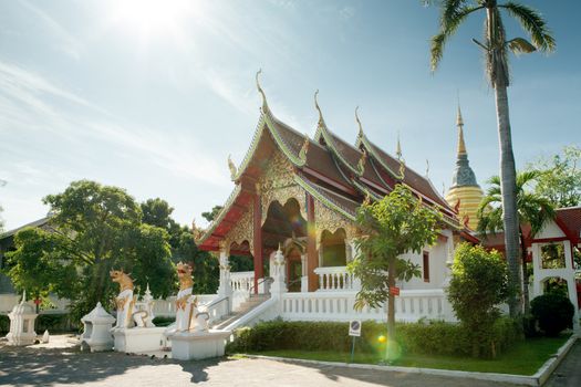 panoramic view of nice ancient Buddhist thai temple
