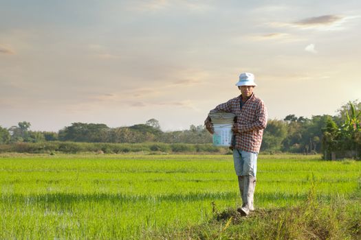 close up portrait of thai  farmer on color background