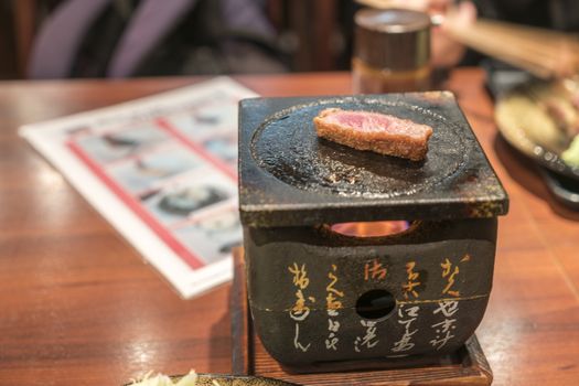 Japanese Beef Cutlet Wagyu Katsu on heat plat