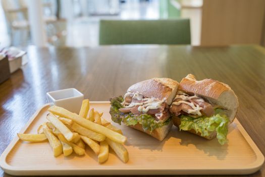Ham and Cheese Sandwich with French Fries