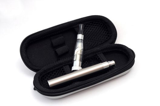 big electronic cigarettes on white, black case