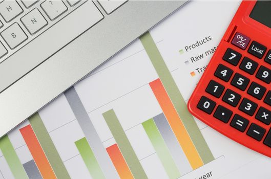 Accounting concept. Analyzing finance report with calculator