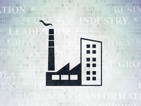 Business concept: Painted black Industry Building icon on Digital Data Paper background with  Tag Cloud