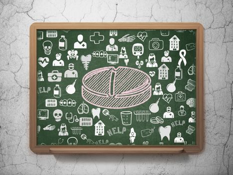 Medicine concept: Chalk Pink Pill icon on School board background with  Hand Drawn Medicine Icons, 3D Rendering