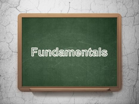 Science concept: text Fundamentals on Green chalkboard on grunge wall background, 3D rendering