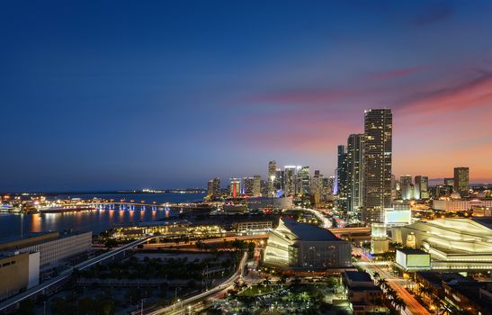 Miami downtown at night, Floride, USA