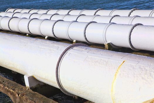 A close up of large sewage pipes