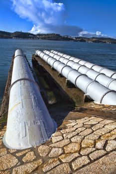 A close up of large sewage pipes