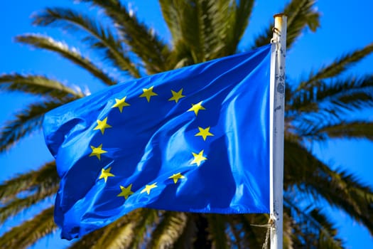 Flag of European Union fluttering in the wind