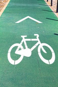 Bicycle sign on the road in  Lisbon Portugal