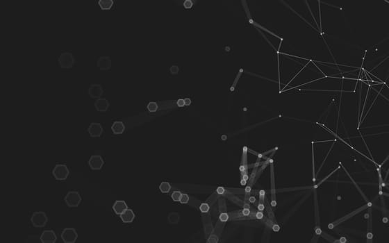 Abstract polygonal space low poly dark background with connecting dots and lines. Connection structure. 3d rendering