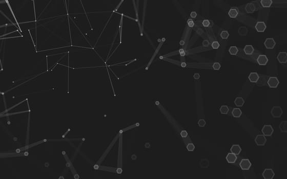 Abstract polygonal space low poly dark background with connecting dots and lines. Connection structure. 3d rendering