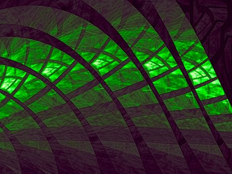 Abstract technology background - computer-generated image. Fractal geometry: chaos curls with grid and lights effect. Tech backdrop for banners, posters, web design.