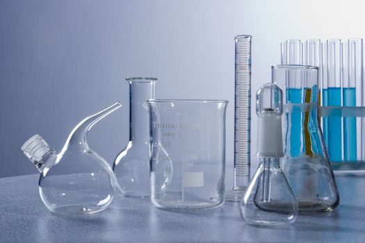 Close up of test tubes with liquids in the laboratory