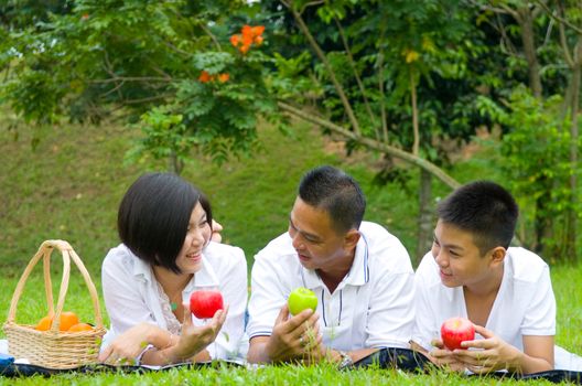 Asian Chinese Family Relaxing at outdoor park 