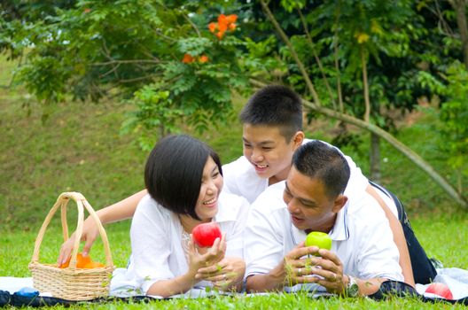 Asian Chinese Family Relaxing at outdoor park 